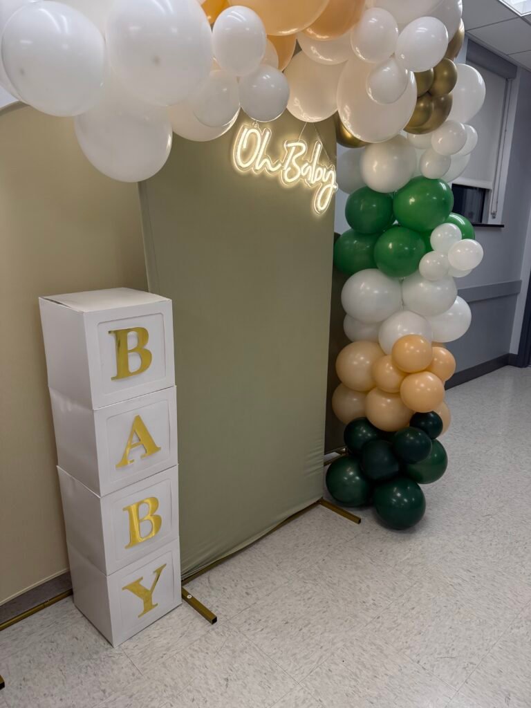 Elegant balloon setup with neutral colors for luxury party look